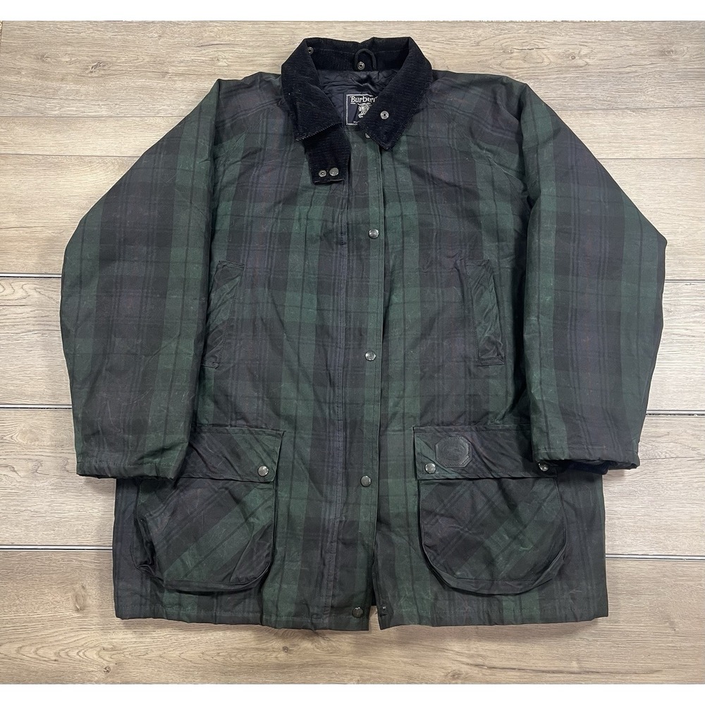 Burberrys Waxed Cotton Jacket Mens Blackwatch Plaid Weatherproof Field Coat